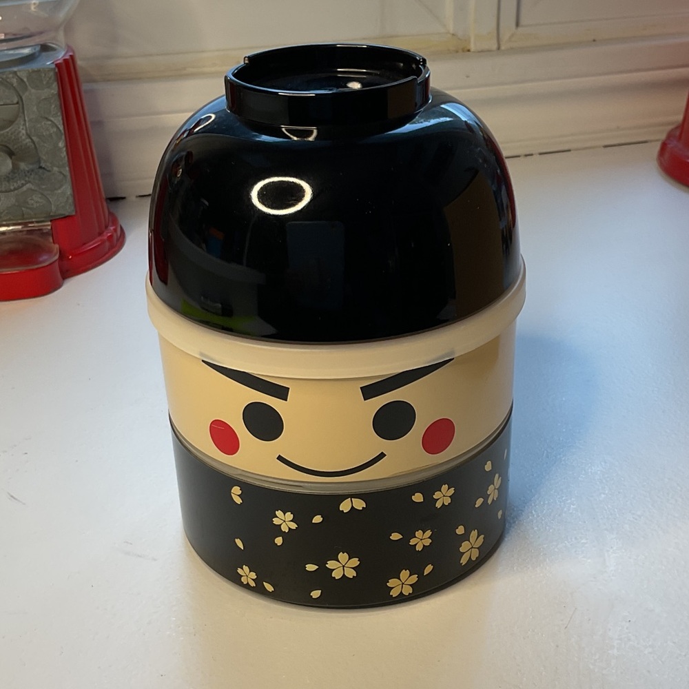 Kokeshi Doll Black and Cream Decorative Container